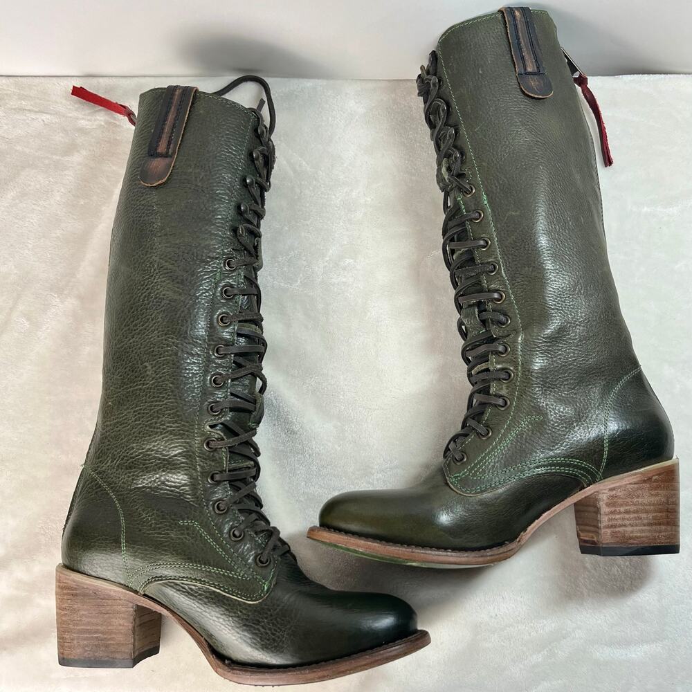 Freebird by Steven Grany Lace Up Boots in Olive - Picture 7 of 17